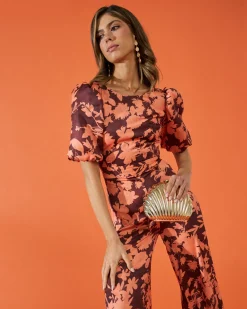 Miphai Mono Sol Estampado Floral Naranja