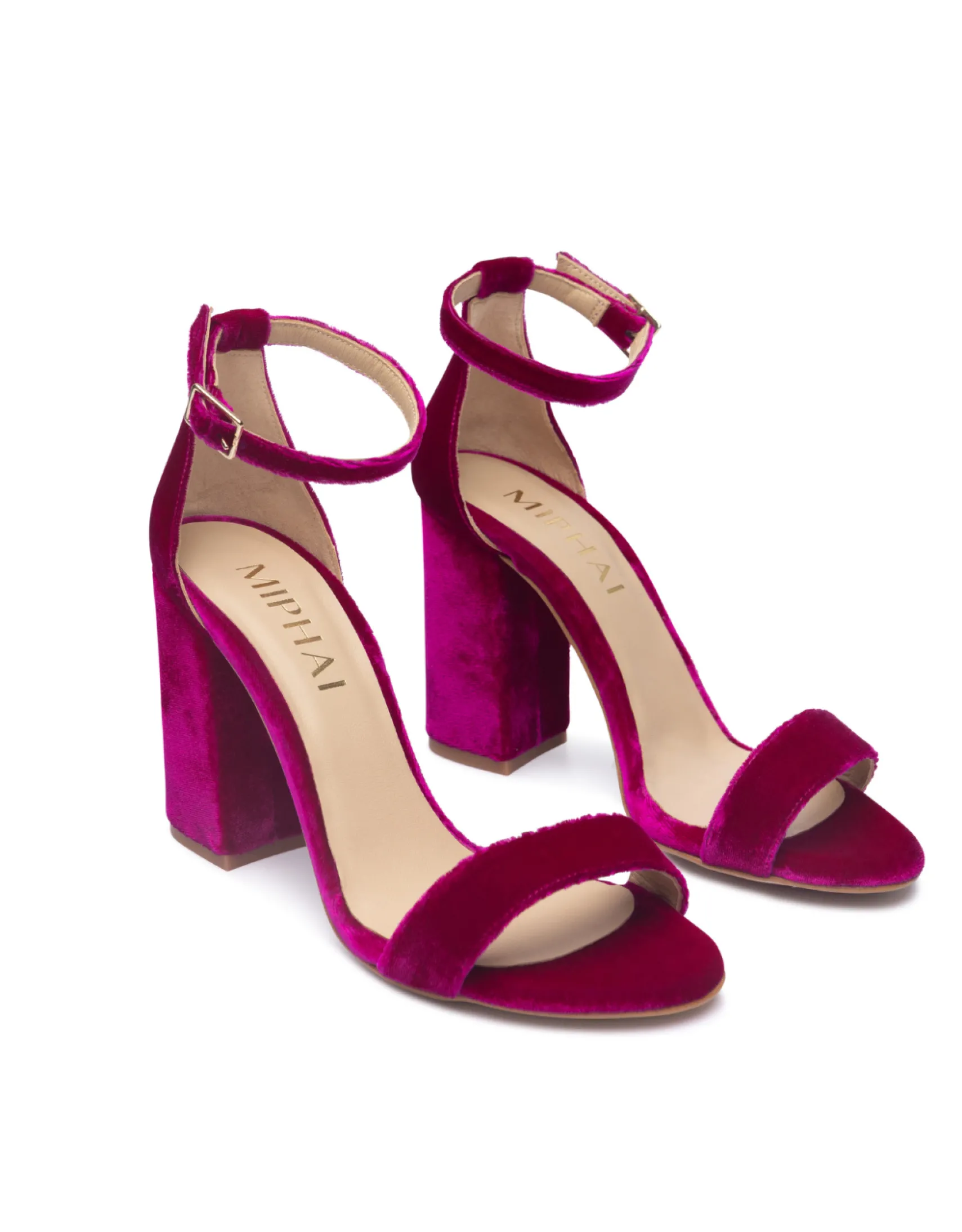 Miphai Sandalias Garbo de terciopelo fucsia