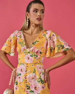 Miphai Vestido Carmina Estampado Floral Amarillo