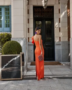 Miphai Vestido Largo Pétalo Naranja