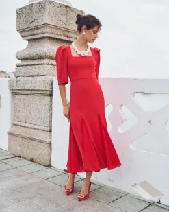 Miphai Vestido Midi Lara Rojo