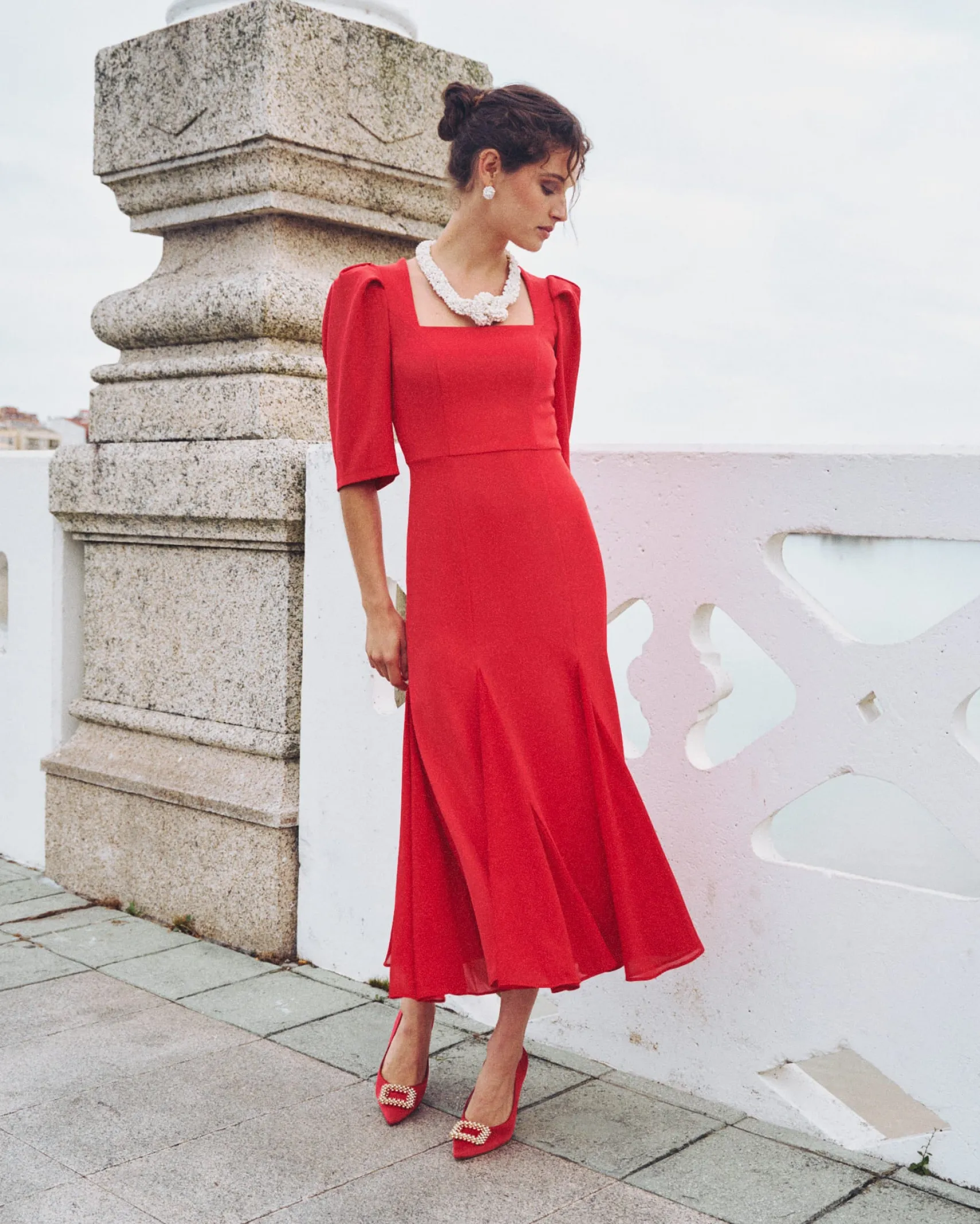 Miphai Vestido Midi Lara Rojo