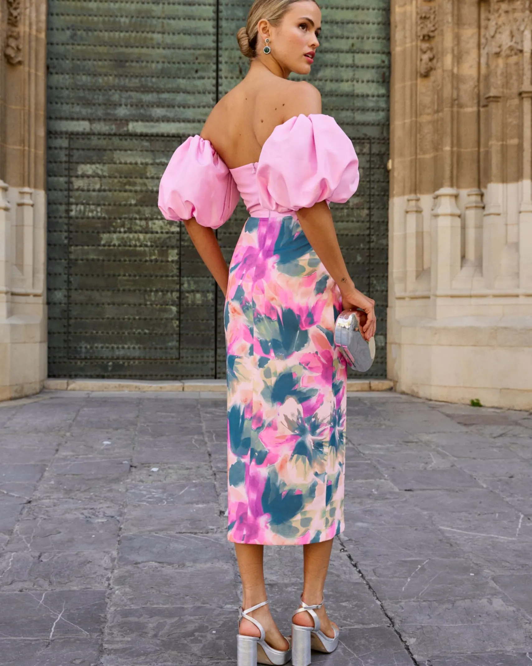 Miphai Vestido midi Manuela Rosa Estampado floral