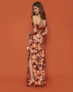 Miphai Vestido Oriana Estampado Floral Naranja