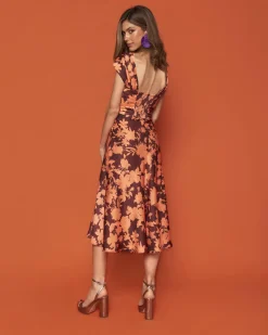 Miphai Vestido Reme Floral Naranja