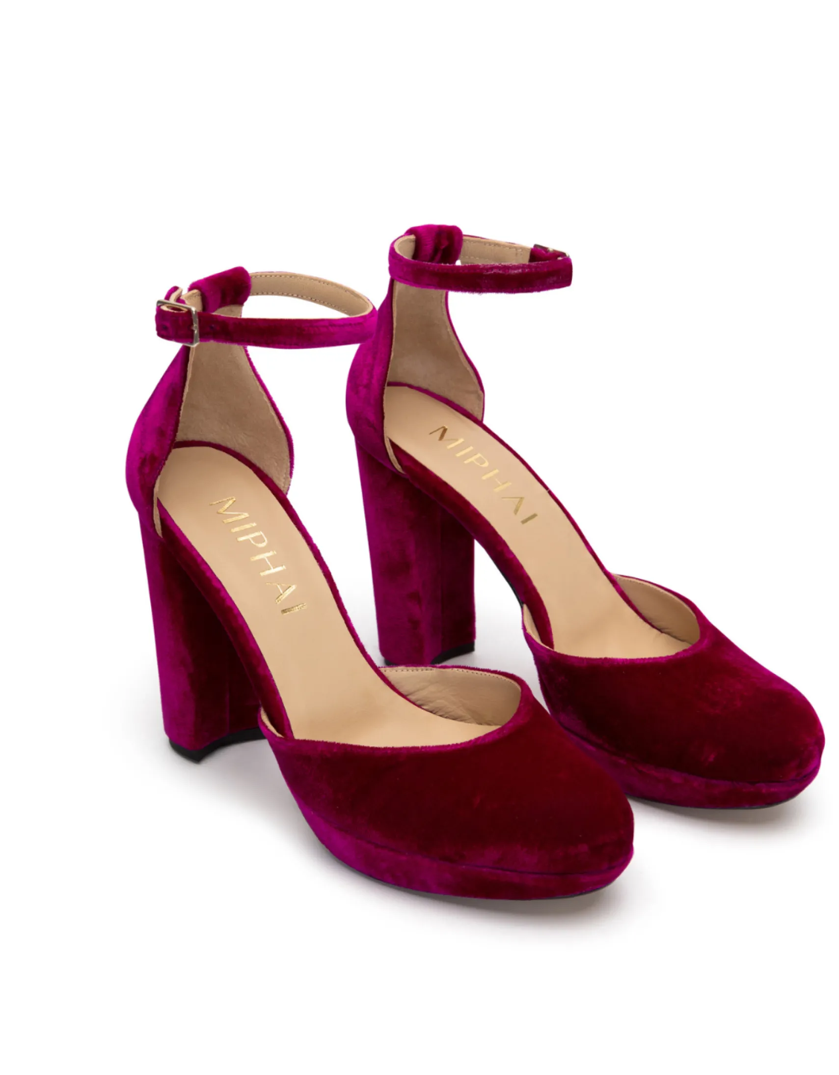 Miphai Zapatos de tacón Grace de terciopelo Fucsia